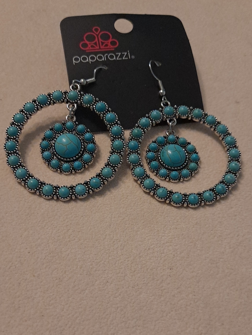 Paparazzi Turquoise Double Hoop Dangle Earrings